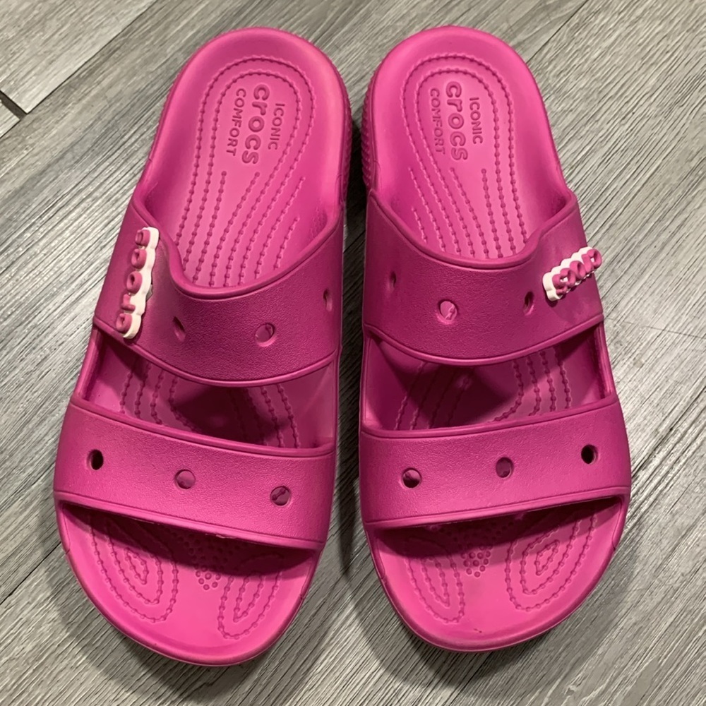Crocs Sandals‎ Classic Unisex Adult Two Strap Pink Lightweight Slip-On size 9